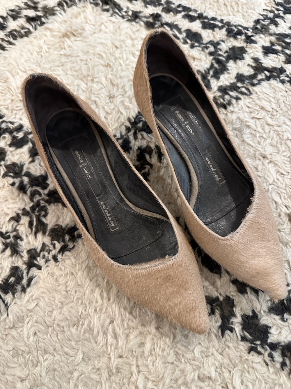 Dusica Sacks Beige Ponyhair Pointed Pumps